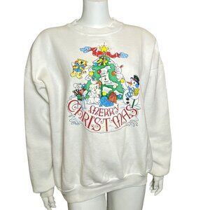 Vintage Merry Christmas Sweatshirt Womens Size XL White Crew Neck Made in USA